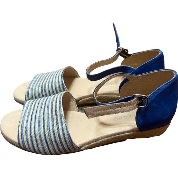 ericmichael Blue Stripe Espadrille Sandals Sz 38 - Picture 1 of 13
